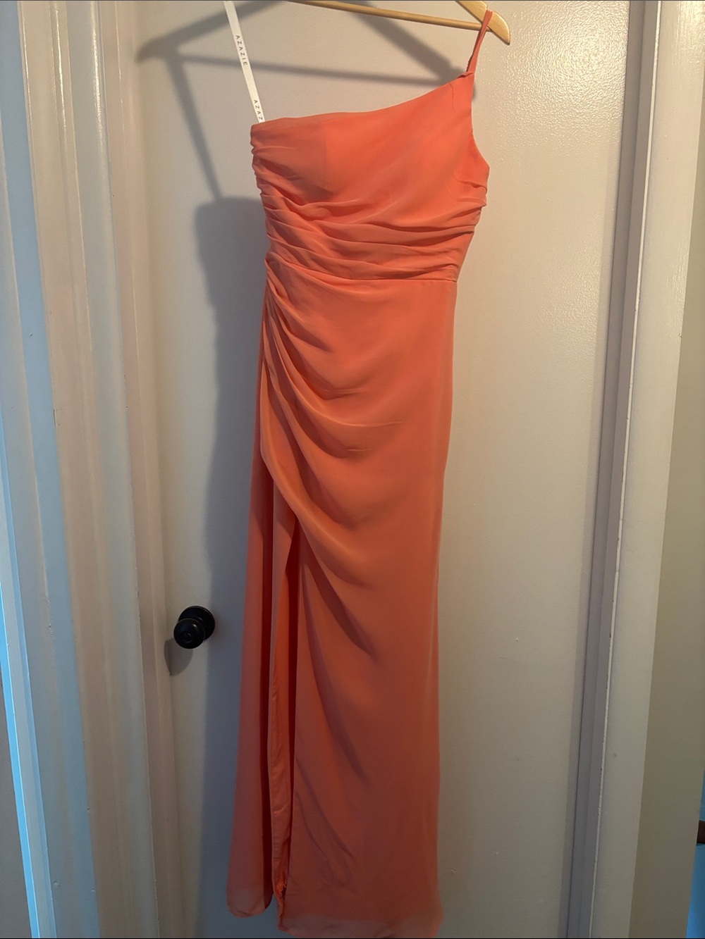 Azazie One-Shoulder Salmon Evening Gown Bridesmaid dress